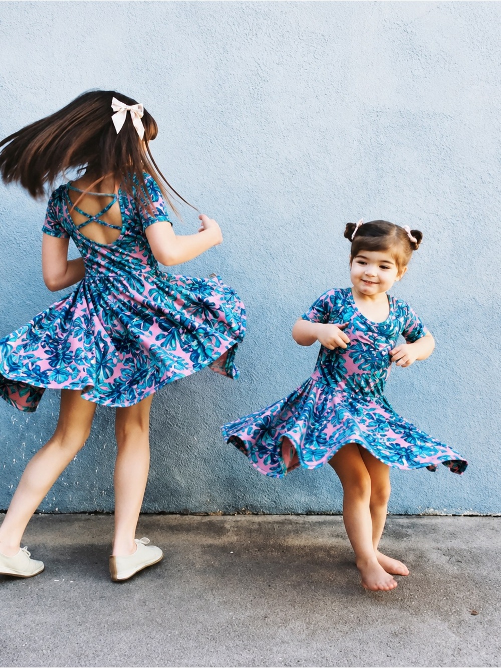 Dot Dot Smile Pink & Teal Palm Leaf Ballerina Dress - 2T